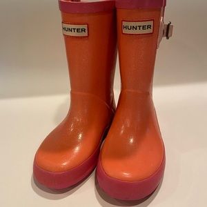 Sparkle Coral + Pink Rain Boots, size 8